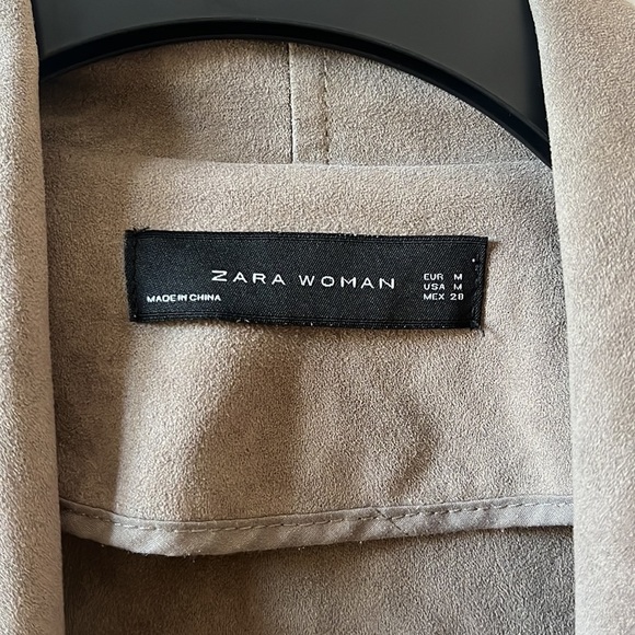 Zara Faux Vegan Suede Moto Jacket Asymmetrical Zip Fitted Draped Collar - Picture 4 of 10